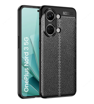 Vegan Leather Rugged Flexible TPU Series Shockproof Armor Back Cover for OnePlus Nord 3 5G, 6.74 inch, Black