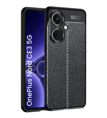 Vegan Leather Rugged Flexible TPU Series Shockproof Armor Back Cover for OnePlus Nord CE 3 5G, 6.7 inch, Black