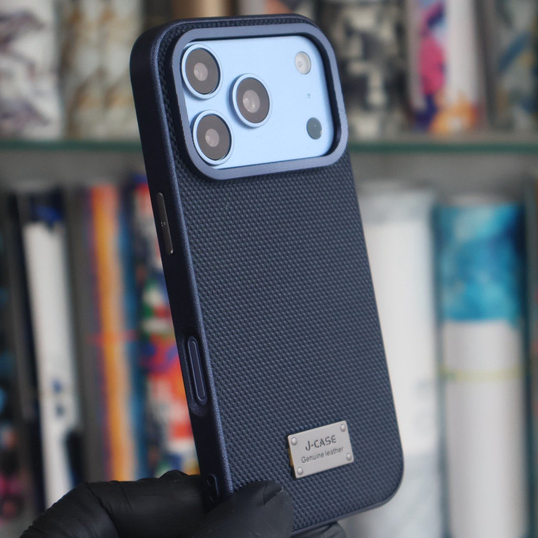 J-Case Leather Textured Case-Blue-iPhone 17/18 Pro Max