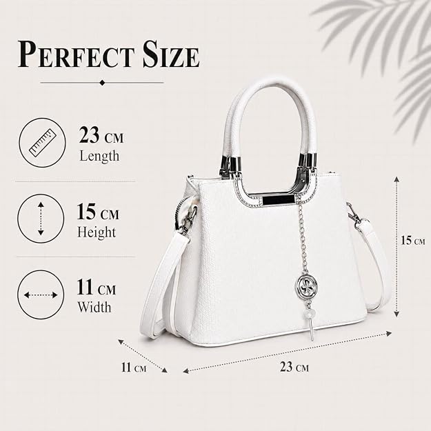 SANTORINI Handbag for Women Leather | Small Purse with Three Compartment | Stylish Satchel with bag Chram and Sling Strap for hands free use | Latest Girls sling bag for Outings.