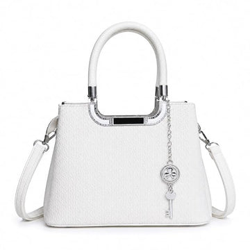 SANTORINI Handbag for Women Leather | Small Purse with Three Compartment | Stylish Satchel with bag Chram and Sling Strap for hands free use | Latest Girls sling bag for Outings.