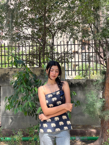 Black Elephant Print Cotton Spaghetti Top for Women (Buy 1 Get 1 Free)