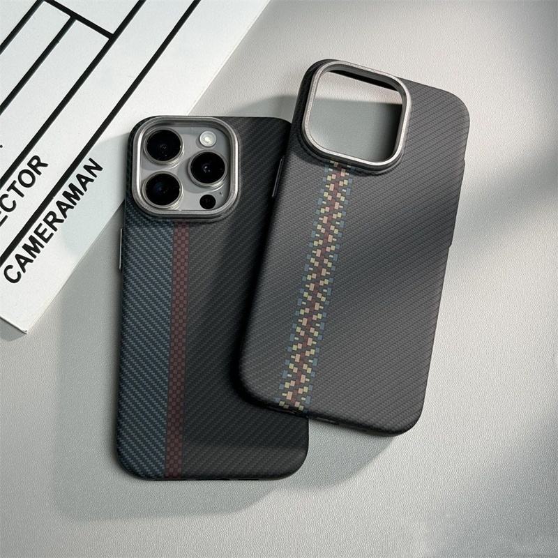 Premium Carbon Fiber Texture Magnetic Phone Case for iPhone 13 14 15 16 Pro Max Wireless Charging Hard PC Shockproof Back Cover