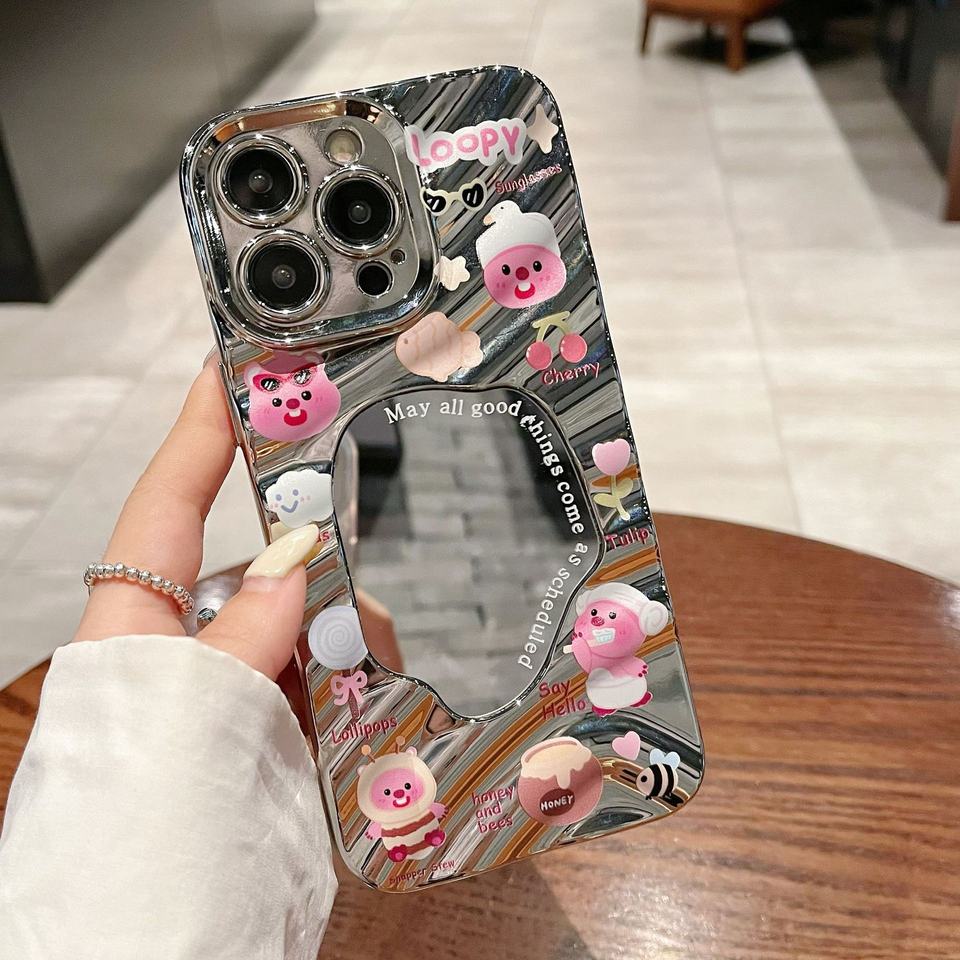 Beaver for iPhone Wave Mirror Case Spring Summer Ins Style Protective Case with Camera Protector