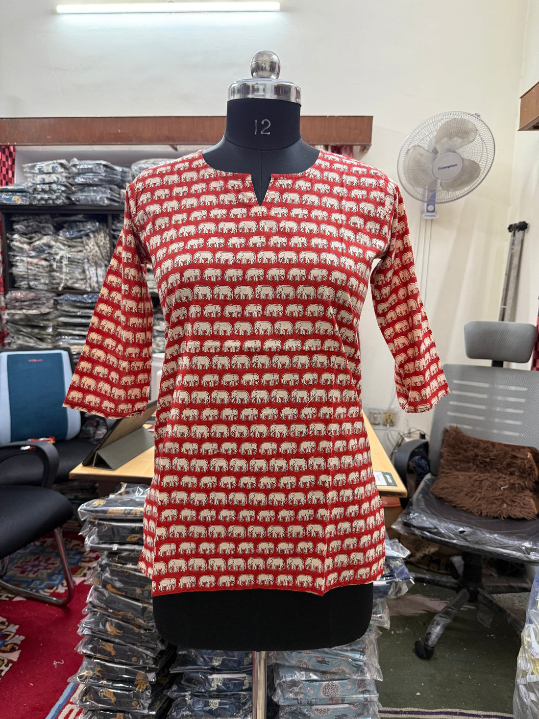 Red Elephant Block Print Cotton Short Kurti for Women (Buy 1 Get 1 Free)