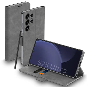 Luxury Magnetic Plating Frosted Leather Flip Wallet Case with Stand for Samsung Galaxy