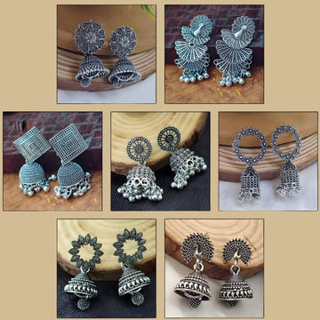Set Of 7 Oxidised Jhumki Earrings Combo,s