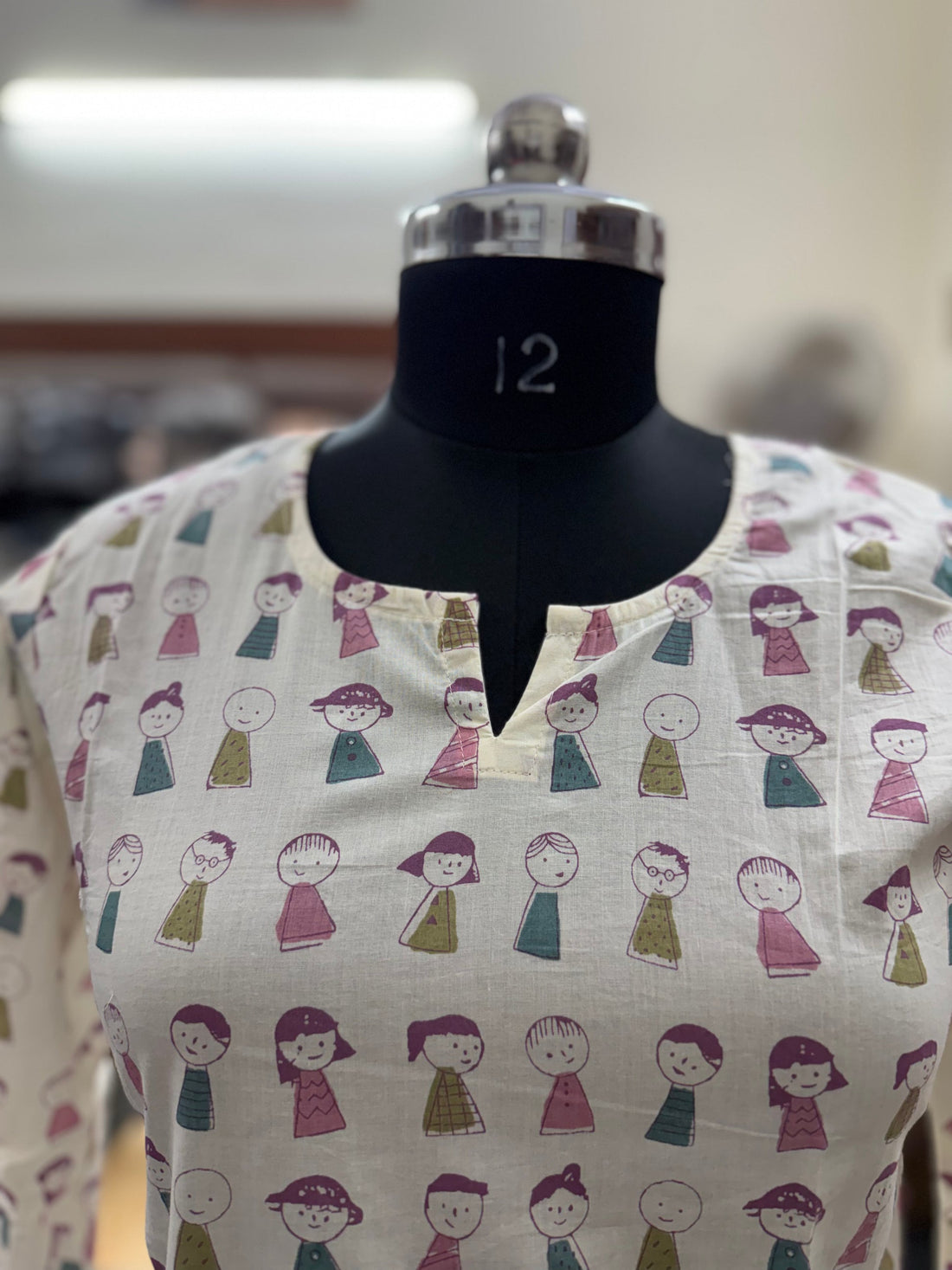 White Whimsical Hand-Block Doodle Print Cotton Short Kurti for Women (Buy 1 Get 1 Free)