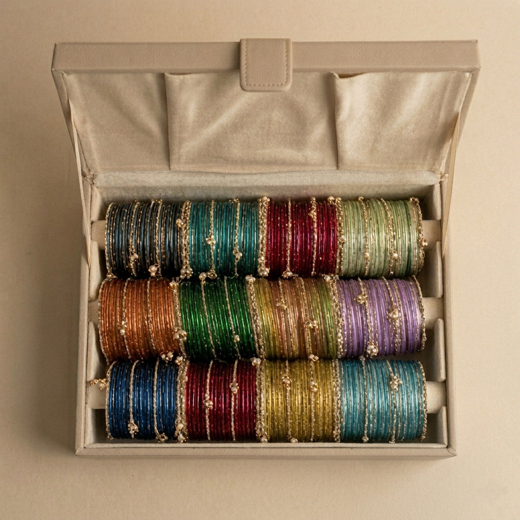 Luxcury Raindrop Bangles With Heavy Kashmiri Set And Organizer