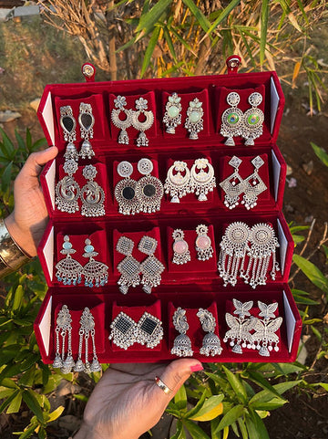 16 OXIDISED SILVER JHUMKA + RED BOX