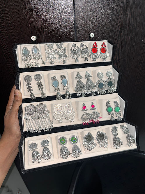 16 PAIR OXIDISED JHUMKAS + BLACK BOX