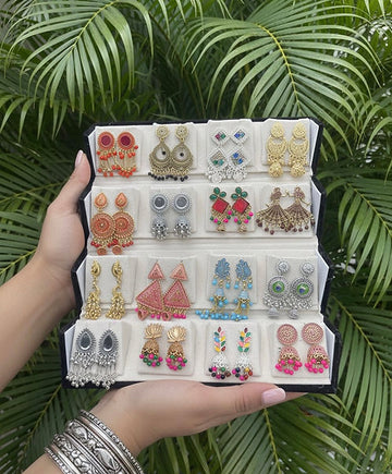 16 PCS COLOUR JHUMKA + BLACK BOX
