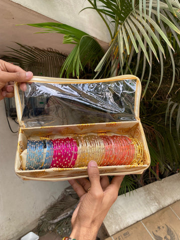 Gold color Kashmiri bangles box 48 raindrops bangles & 4 Kashmiri bangles set