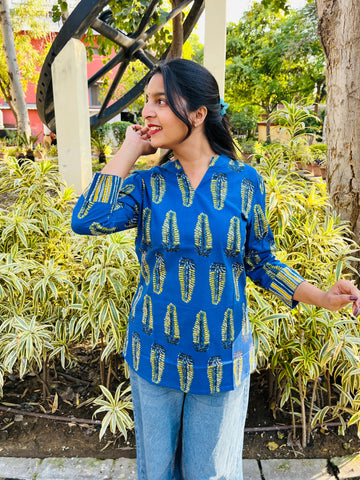Blue Printed Cotton Kurti – Effortless Everyday Elegance (Buy 1 Get 1 Free)