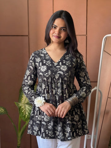 Floral Grace Black Peplum Top (Buy 1 Get 1 Free)