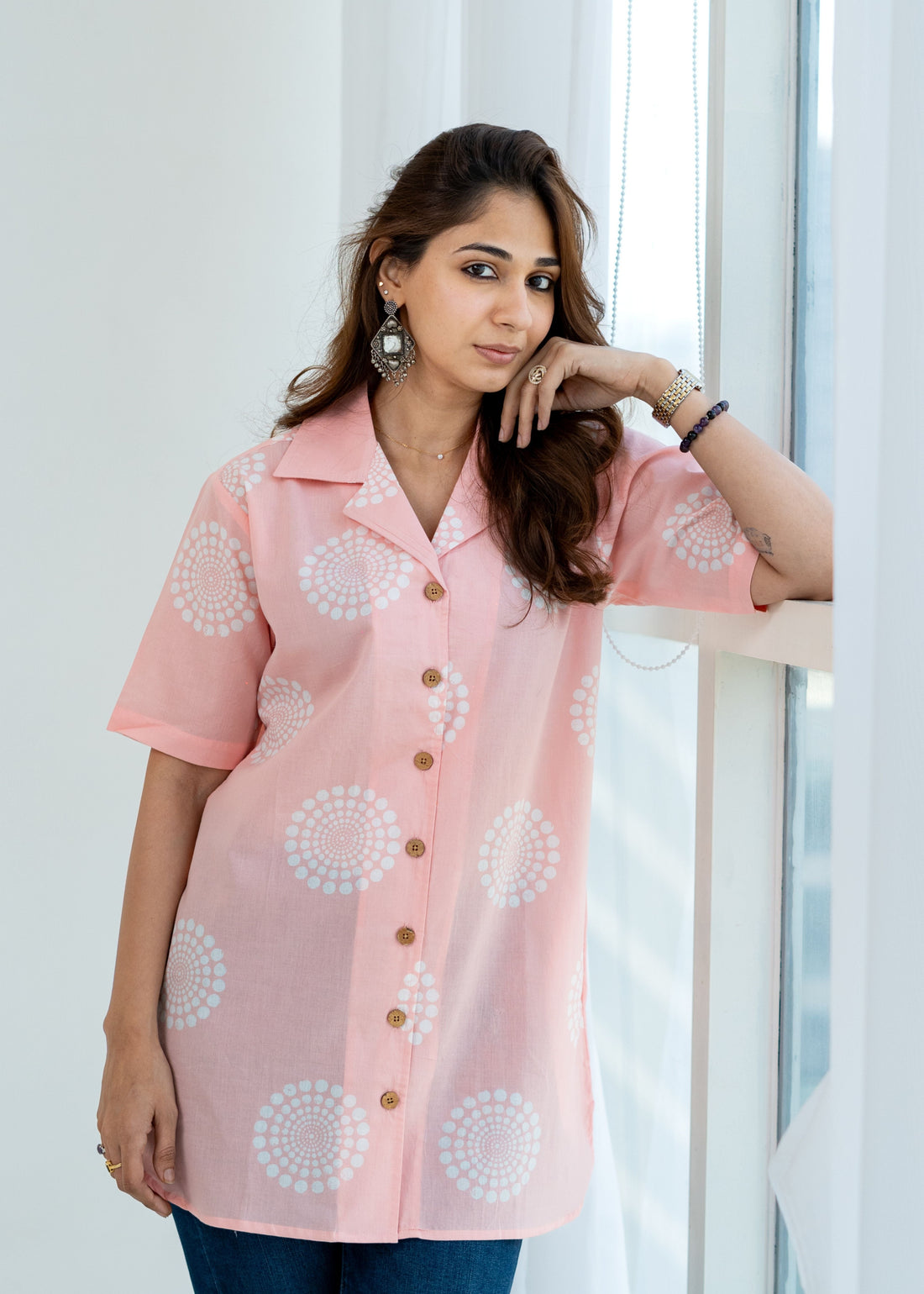 Peach Handblock Cotton Shirt Kurti (Buy 1 Get 1 Free)