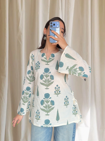 Meera White leaf Kurti (Buy 1 Get 1 Free)