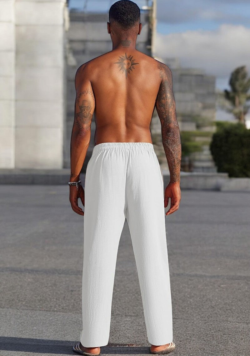 Combo of 2 Linen Loose Fit Men Pant White and Black