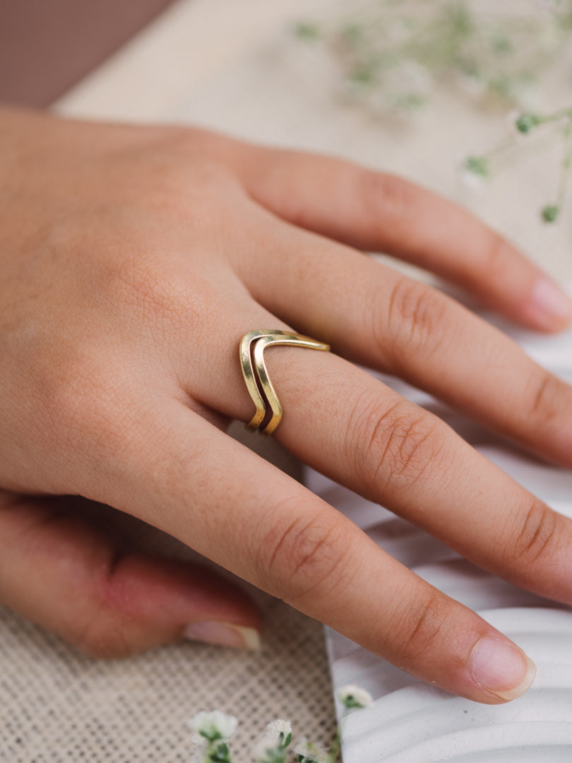 Chevron Brass Adjustable Ring