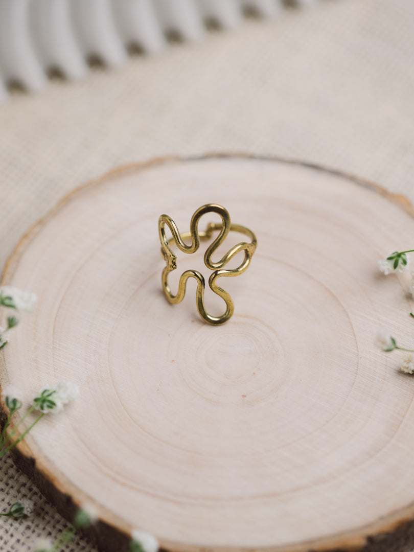 Hollow Flower Adjustable Brass Ring