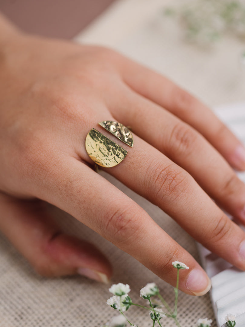 Crinkled Moon Brass Ring