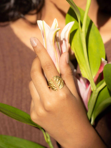 Crinkled Moon Brass Ring