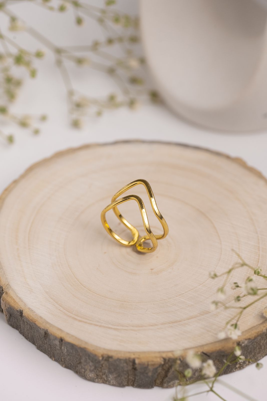 V line Statement Brass Adjustable Ring