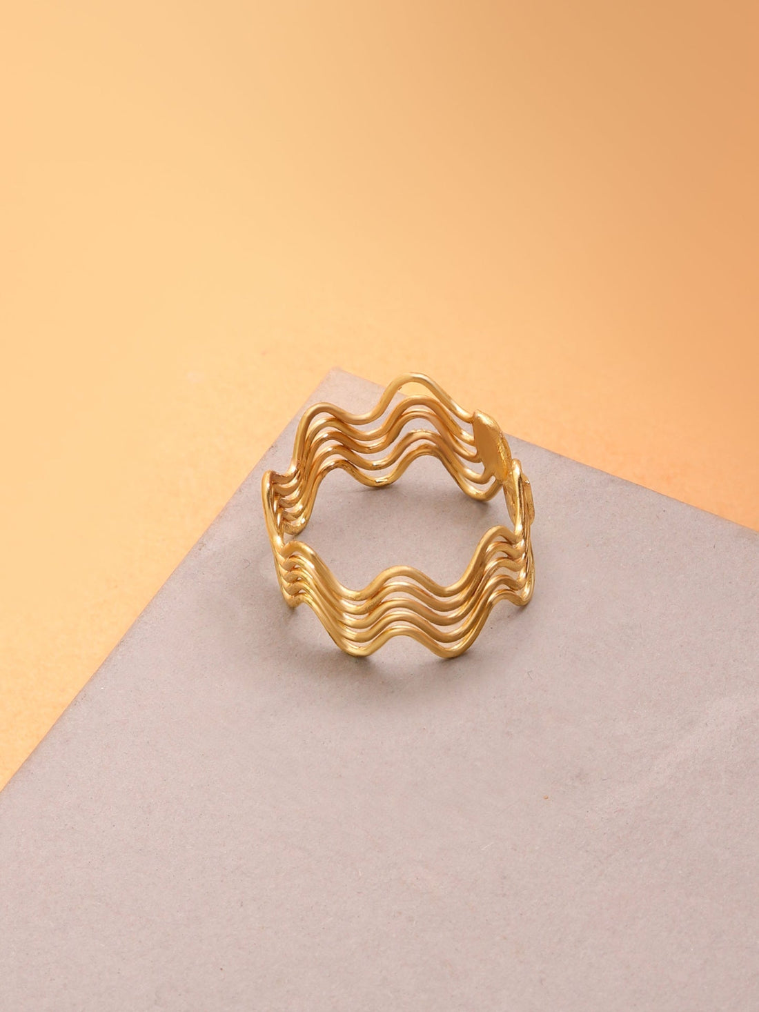 Wavy Statement Brass Adjustable Ring