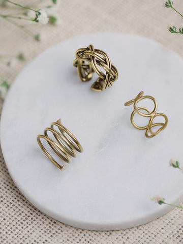 Strings Tri Statement Brass Rings