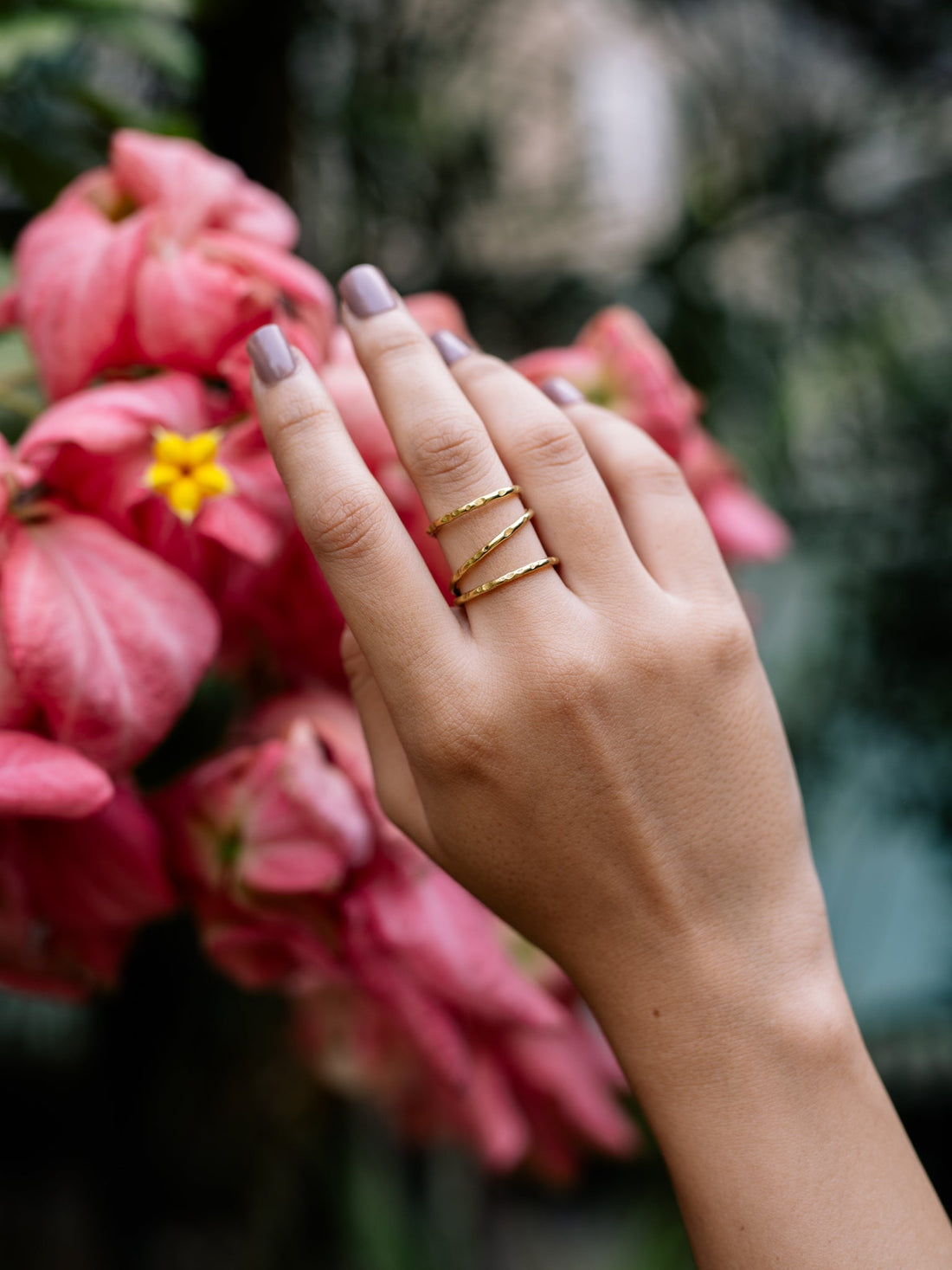 Hammered Trio Brass Adjustable Ring