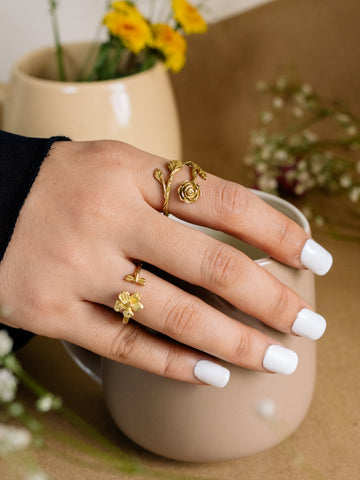 Petal Pair 2 rings Combo Brass Adjustable Ring