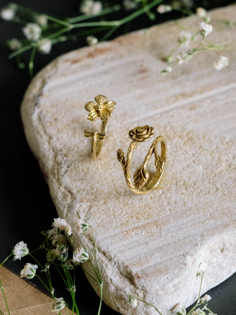 Petal Pair 2 rings Combo Brass Adjustable Ring