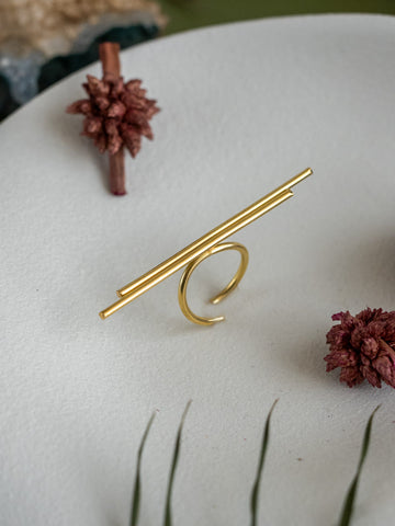 Twin Bars Brass Adjustable Ring